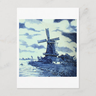 Vintage antike Delft Blue Tile - Windmühle Einladung