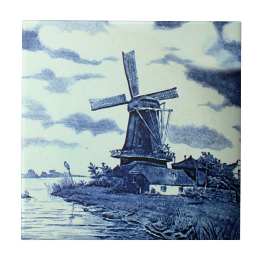 Vintage antike Delft Blue Tile - Windmühle Fliese (Vorderseite)