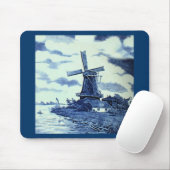 Vintage antike Delft Blue Tile - Windmühle Mousepad (Mit Mouse)