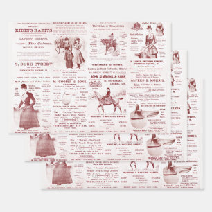 Vintage antike Ephemera Lady Reitanzeigen Geschenkpapier Set