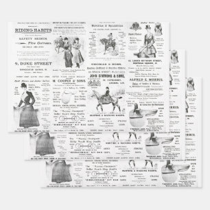 Vintage antike Ephemera Lady Reitanzeigen Geschenkpapier Set