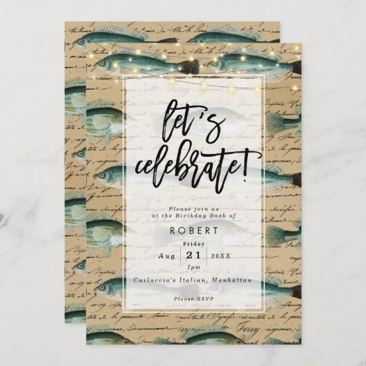 Vintage antike Fische Geburtstagsfeier Einladung (Vorne/Hinten)