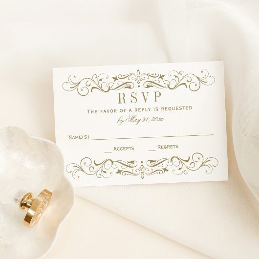 Vintage antike Goldhochzeit Blühend RSVP Karte