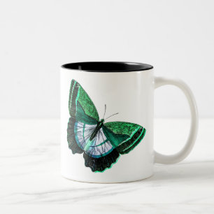 Vintage antike grüne Schmetterling 1800s Zweifarbige Tasse