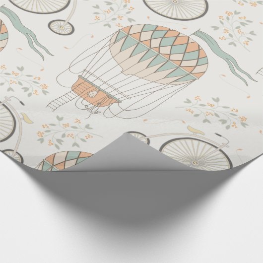 Vintage antike Heißluftballons und Fahrräder Geschenkpapier (Ecke)