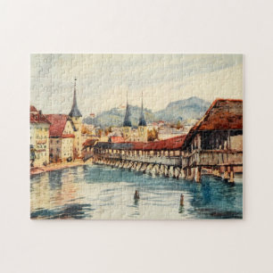Vintage antike Kapellen-Brücke der Schweiz Luzerne Puzzle