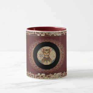 Vintage, antike Katzenkunst, florales altes Muster Tasse