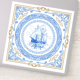 Vintage antike klassische Schiffskönigsblau dekori Aufkleber