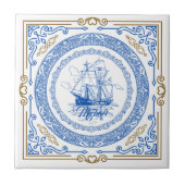 Vintage antike königsblaue Schiffsgrenze Fliese (Vorderseite)