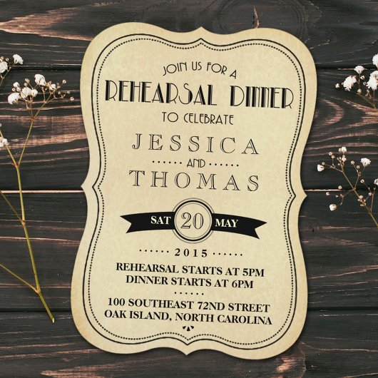 Vintage antike Kunst-Déco Hochzeit Probe Abendesse Einladung