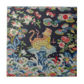 Vintage antike Leoparden-Blume Stickereitextilien Fliese (Vorderseite)