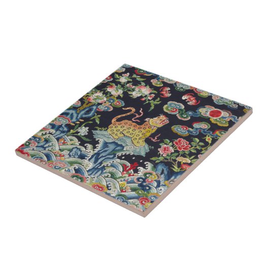 Vintage antike Leoparden-Blume Stickereitextilien Fliese (Seite)