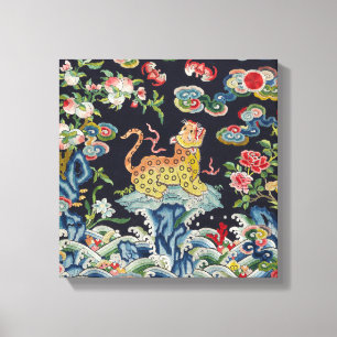 Vintage antike Leoparden-Blume Stickereitextilien Leinwanddruck