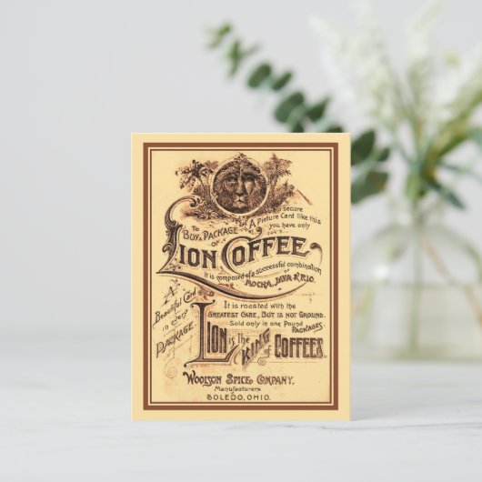 Vintage antike Lion-Kaffeewerbung Postkarte (Stehend Vorderseite)