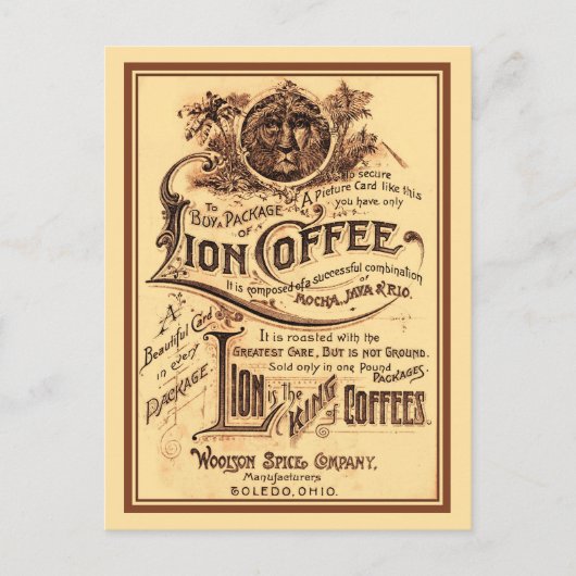 Vintage antike Lion-Kaffeewerbung Postkarte (Vorderseite)