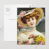 Vintage antike Portraits & Illustrationen von Frau Postkarte (Vorne/Hinten)