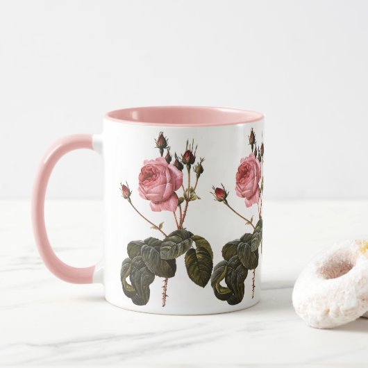 Vintage antike rosa Gartenanlage Rose in Blumen Tasse (Mit Donut)