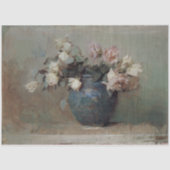 Vintage antike Rosa Rose Bouquet Blue Vase Seidenpapier (Vorderseite)