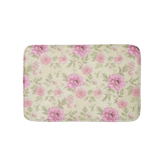 Vintage antike rosa Rose Floral botanisch Badematte (Vorderseite)