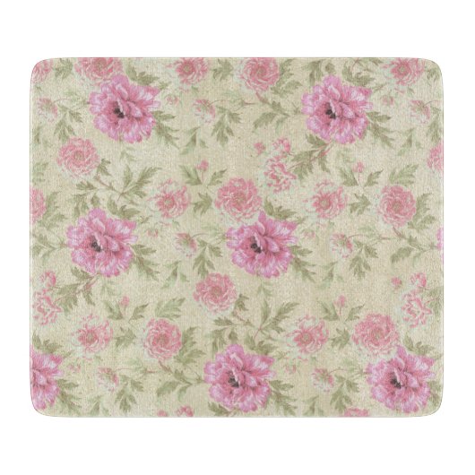 Vintage antike rosa Rose Floral botanisch Schneidebrett (Vorderseite)