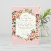 Vintage antike Rose Blumenstrauß Einladung (Stehend Vorderseite)