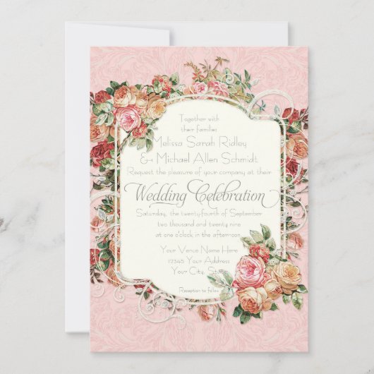 Vintage antike Rose Blumenstrauß Einladung (Vorderseite)