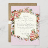 Vintage antike Rose Blumenstrauß Einladung (Vorne/Hinten)