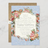 Vintage antike Rose Blumenstrauß Einladung (Vorne/Hinten)