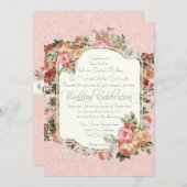 Vintage antike Rose Blumenstrauß Einladung (Vorne/Hinten)