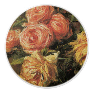 Vintage antike Rose Gelbe Blumenimpressionistin Keramikknauf