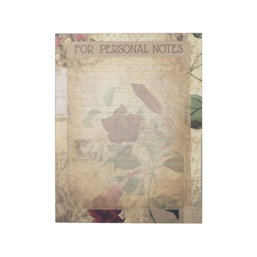 Vintage antike rote Blume abstrakte Ephemonie Notizblock (Rotiert)