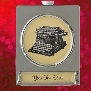 Vintage antike schwarze altmodische Schreibmaschin Banner-Ornament Silber
