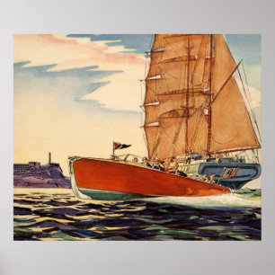 Vintage antike Segelbootwelle Poster