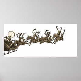 Vintage antike Sepia Santa Sleigh Rentiers Poster