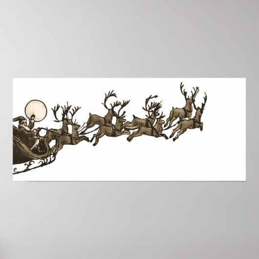 Vintage antike Sepia Santa Sleigh Rentiers Poster (Vorne)