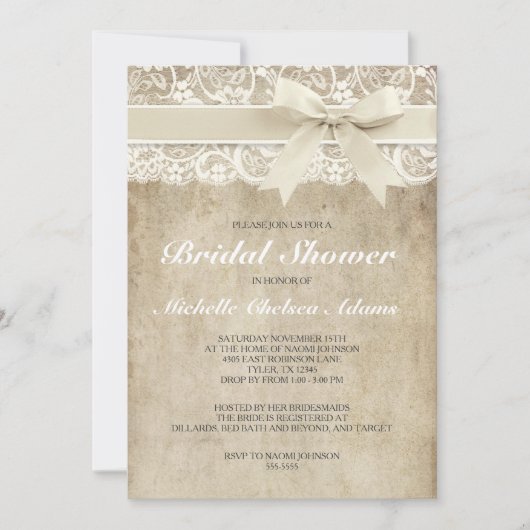 Vintage antike Spitze der Brautpartyeinladung | Einladung (Vorderseite)