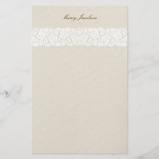 Vintage antike Spitzen- und Leinwand Persönliche S Briefpapier (Vorderseite)