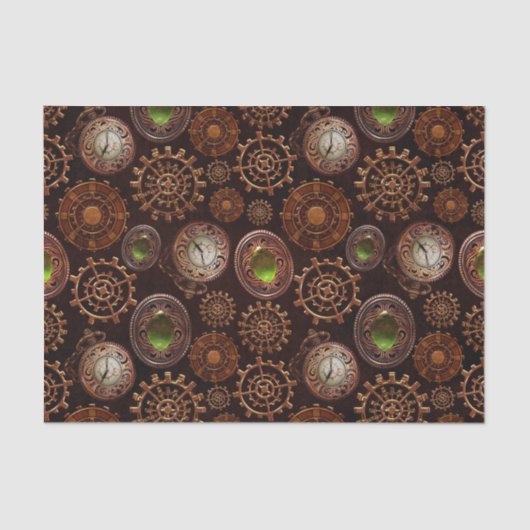 Vintage antike Steampunkuhr und Getriebe Seidenpapier (Vorderseite)