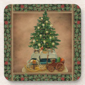 Vintage antike Weihnachtsbaume Geschenke Grün Getränkeuntersetzer (Vorderseite)