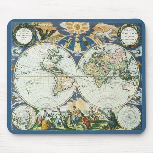 Vintage antike Weltkarte, 1666 von Pieter Goos Mousepad (Vorne)