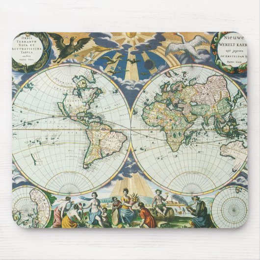 Vintage antike Weltkarte, 1666 von Pieter Goos Mousepad (Vorne)