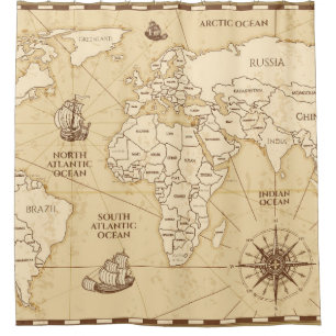 Vintage antike Weltkarte mit Ländergrenzen Duschvorhang