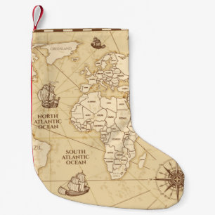 Vintage antike Weltkarte mit Ländergrenzen Kleiner Weihnachtsstrumpf