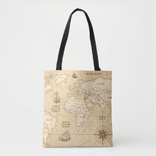 Vintage antike Weltkarte mit Ländergrenzen Tasche