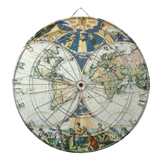 Vintage antike Weltkarte von Pieter Goos, 1666 Dartscheibe (vorne)