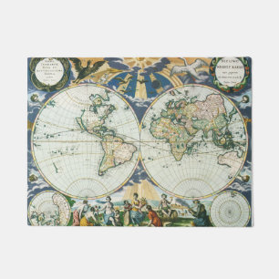 Vintage antike Weltkarte von Pieter Goos, 1666 Fußmatte