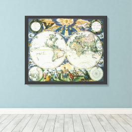 Vintage antike Weltkarte von Pieter Goos, 1666 Leinwanddruck