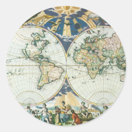 Vintage antike Weltkarte von Pieter Goos, 1666 Runder Aufkleber