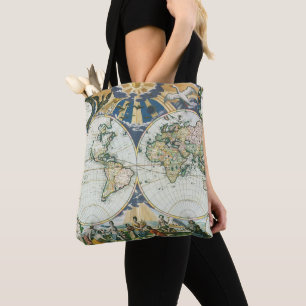 Vintage antike Weltkarte von Pieter Goos, 1666 Tasche