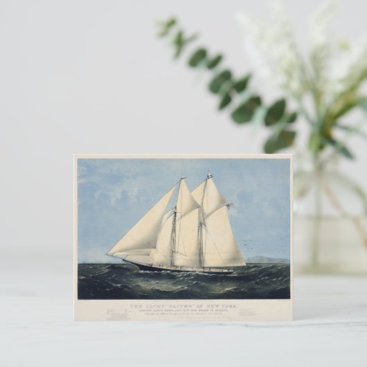 Vintage antike Yacht Sailboat Seascape Postkarte (Stehend Vorderseite)